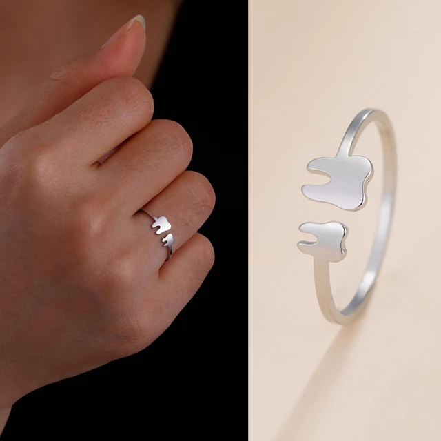 UNIFT Tooth Rings Adjustable Stainless Steel Finger Rings for Women Fashion Minimalist Jewelry