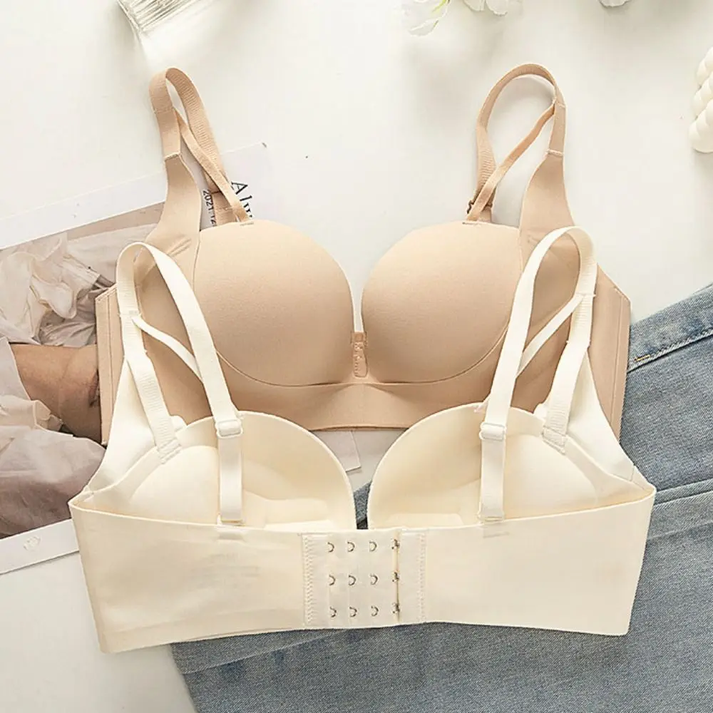 Soutien-gorge ajusté sans fil en V profond, résistant aux chocs, Anti-affaissement, sous-vêtements Push Up, seins froncés sans trace, brassière pour femmes