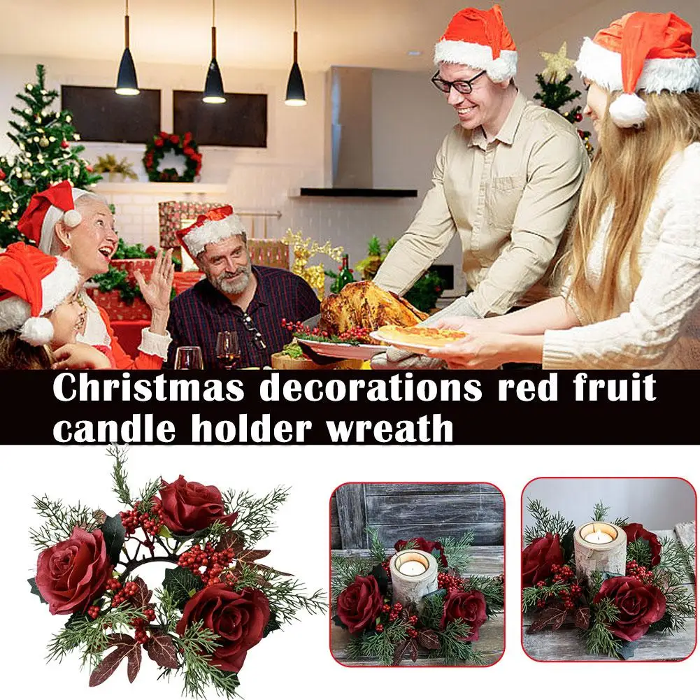 1pc Christmas Decorations Red Fruit Candle Holder Wreath,candle Wreaths Rings Z9a8