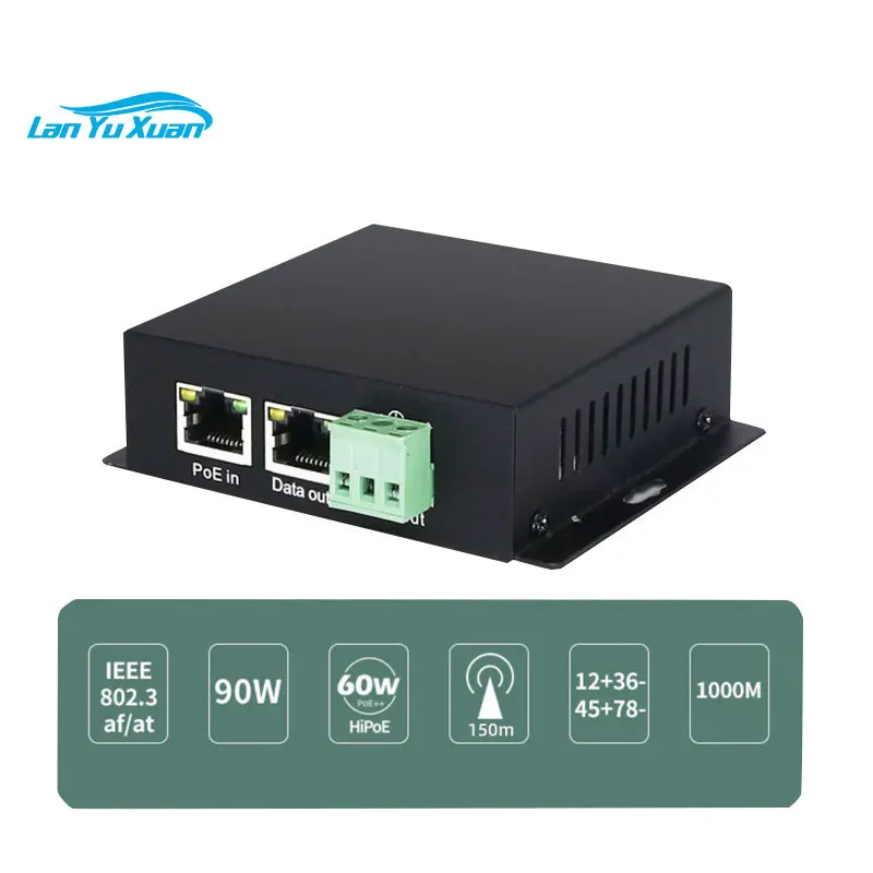 Factory Price 802.3af/at/bt POE Switch Splitter High Power 30W 60W 90W 12V DC Output Gigabit Industrial Isolated PoE Splitter