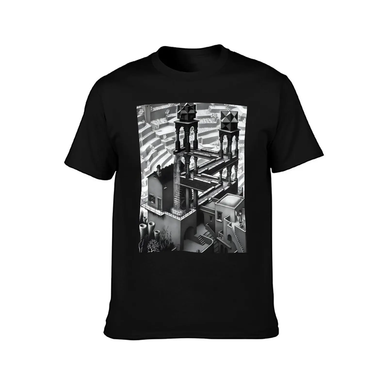 M.C. Escher - Waterfall T-Shirt Summer Casual Cotton Tee Oversized Streetwear Tops Vintage Graphic Print Unisex Men Women