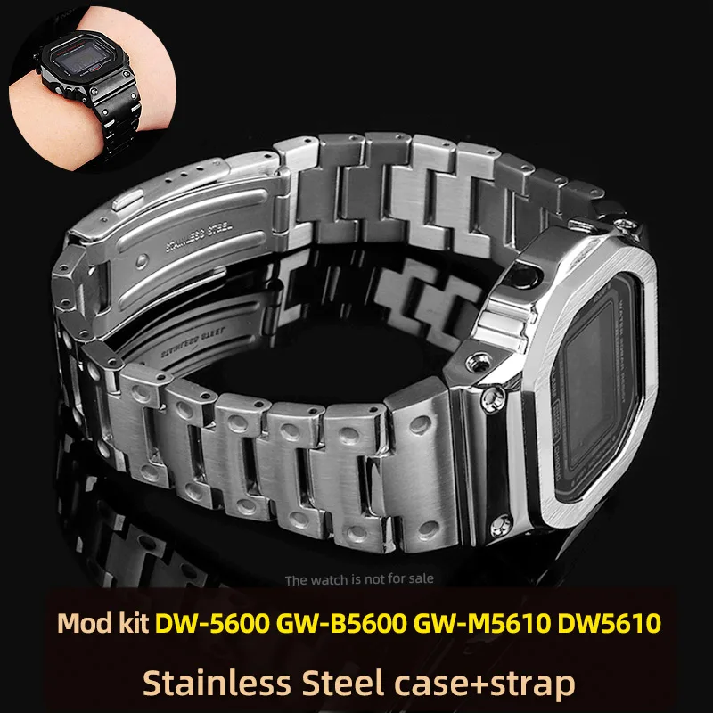 DW5600 Mod Kit Stainless Steel Case Strap For G-SHOCK Casio 3299 DW5600/5610 GWM5610 GW-B5600 Metal Watch Chain Bezel with Tools
