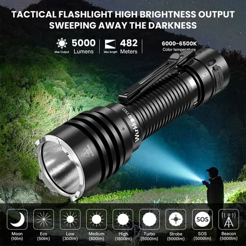 Wurkkos TS23 5000LM Ultra-Bright EDC Flashlight Featuring XHP70.3 HI & 21700 Battery IPX8 Rated with Tail Switch
