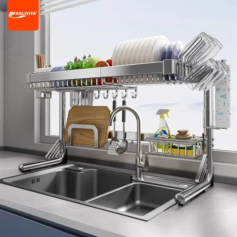 

Aoliviya Kitchen 304 Stainless Steel Telescopic Sink Storage Rack Draining Dish Storage Rack above Sink Dish Rack