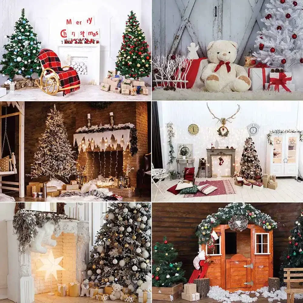 

MOON.QG Christmas Background Photography Xmas Tree Decor Fireplace Photozone Backdrop Children Photo Studio Photocall Supplies