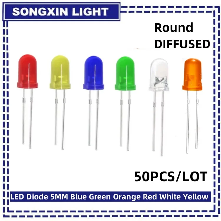 SAMIROB 50PCS LED Diode 5MM Blue Green Orange Red White Yellow F5 Led Light Emitting Consumer Electronics