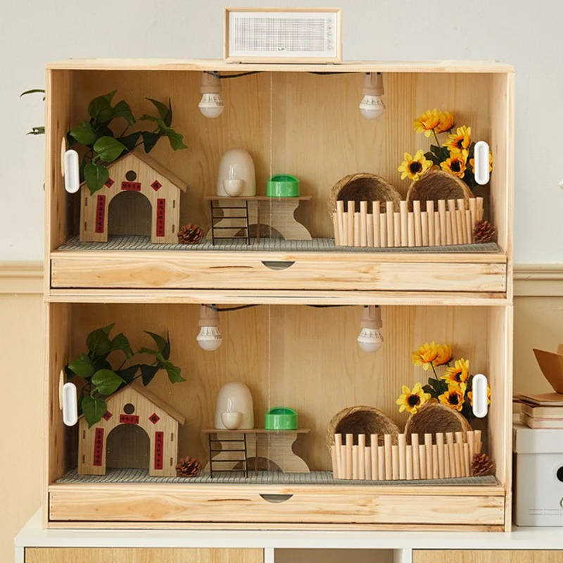 Wooden Pet Feeding Box Dedicated Landscape House Drawer Style Winter Insulated Box Chickens Raising Chicks Chicken Coop Cage