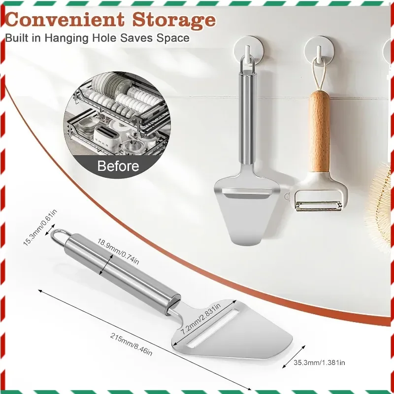 2PC Premium Stainless Steel Cheese Slicer for All Types of Cheese,Multi-Functional Handheld Cheese Slicers Cutter for Block Hard