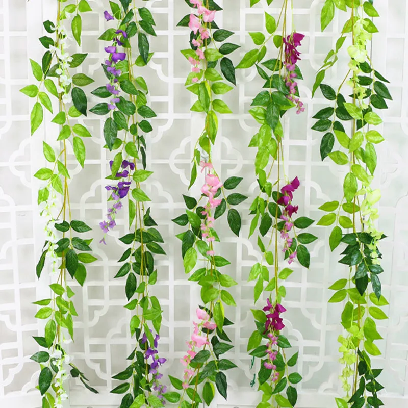 180CM Artificial Wisteria Decorative Flower String Fake Ivy Plant Vine Garland For Wedding Arch Home Garden Decoration 100 Pcs