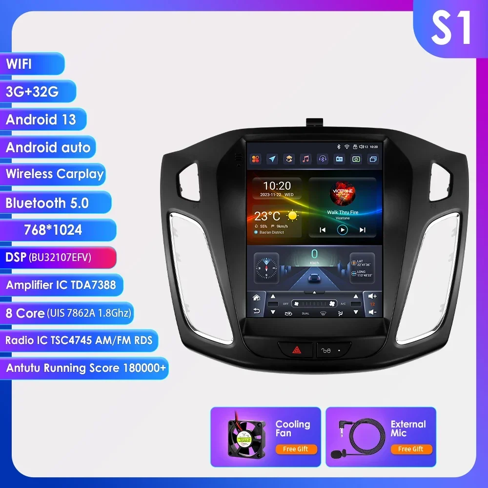 2din Android Auto Radio Multimedia Video Speler Voor Ford Focus 3 Mk 3 2011-2019 Tesla Stijl Android Auto 4G Draadloze Carplay Dsp