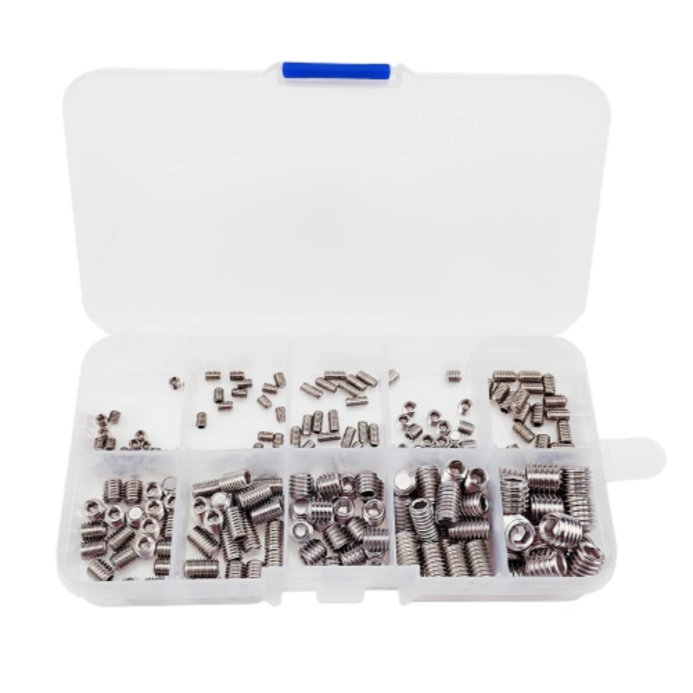 200PCS/Box M3 M4 M5 M6 M8 Allen Grub Headless Bolt Set 304 Stainless Steel Hexagon Socket Screws Kit with Flat Point Set