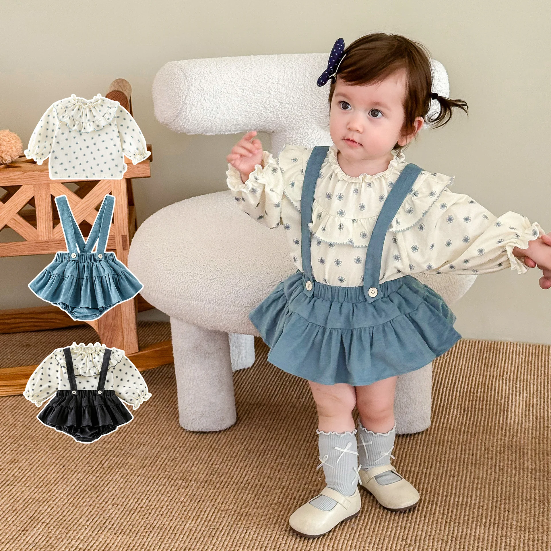 

Baby Solid Rompers 2025 New Autumn Girls Baby Fashion Korean Skirt Crawling Girl Stylish Floral Bottom Shirt