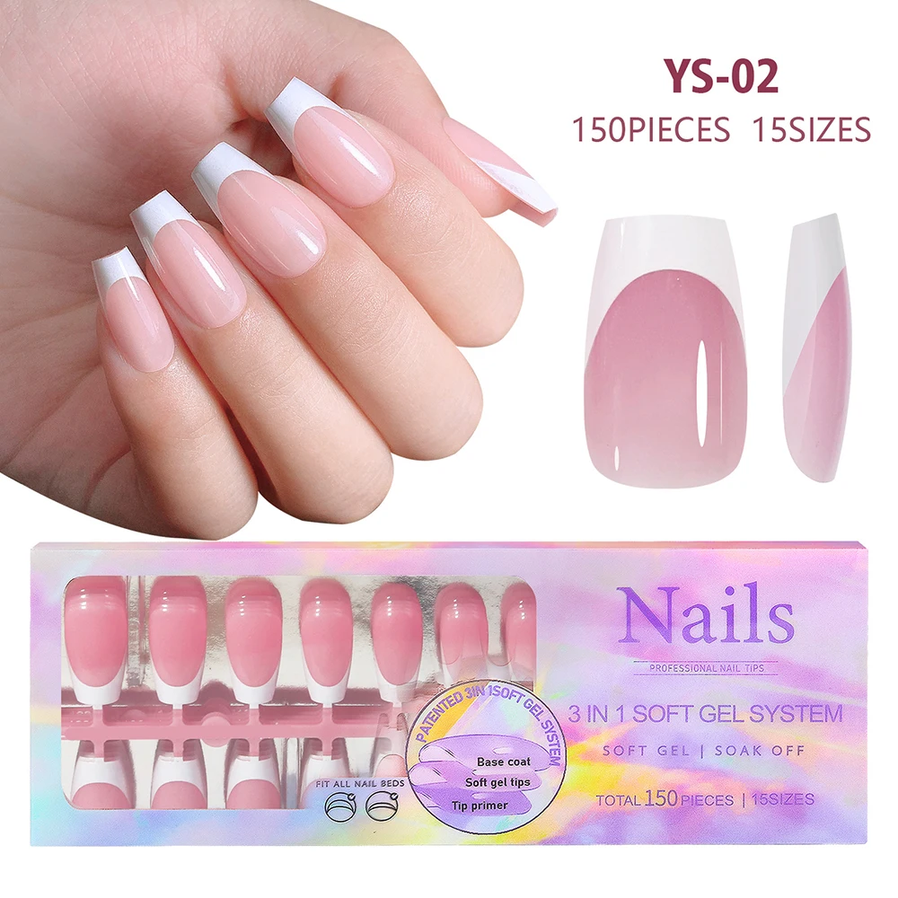 

150pcs Seamless French False Nails Tips Set Reusable Colorful Nail Art Patch For Nails Manicures