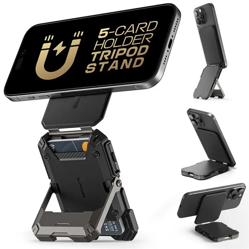 SUPCASE Magnetic Tripod Phone Stand Credit Card Holder for iPhone 16/15/14/13/12 Adjustable Phone Stand Compatible with MagSafe