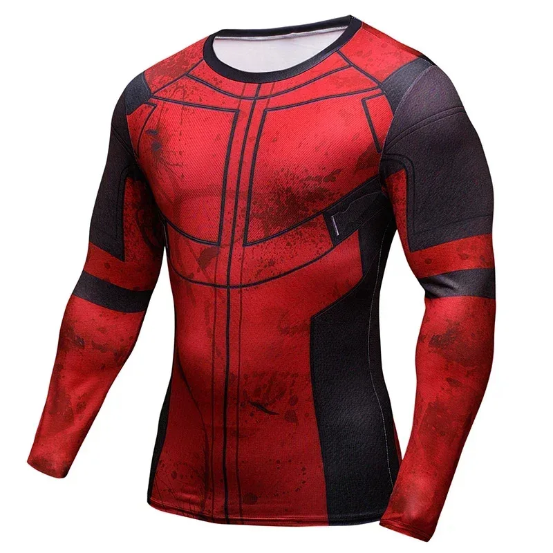 

High Quality Superhero Deadpool Sport T-shirt Running Shirts Fitness Tights Men Cycling Quick Dry Rashguard MMA Compression Tops
