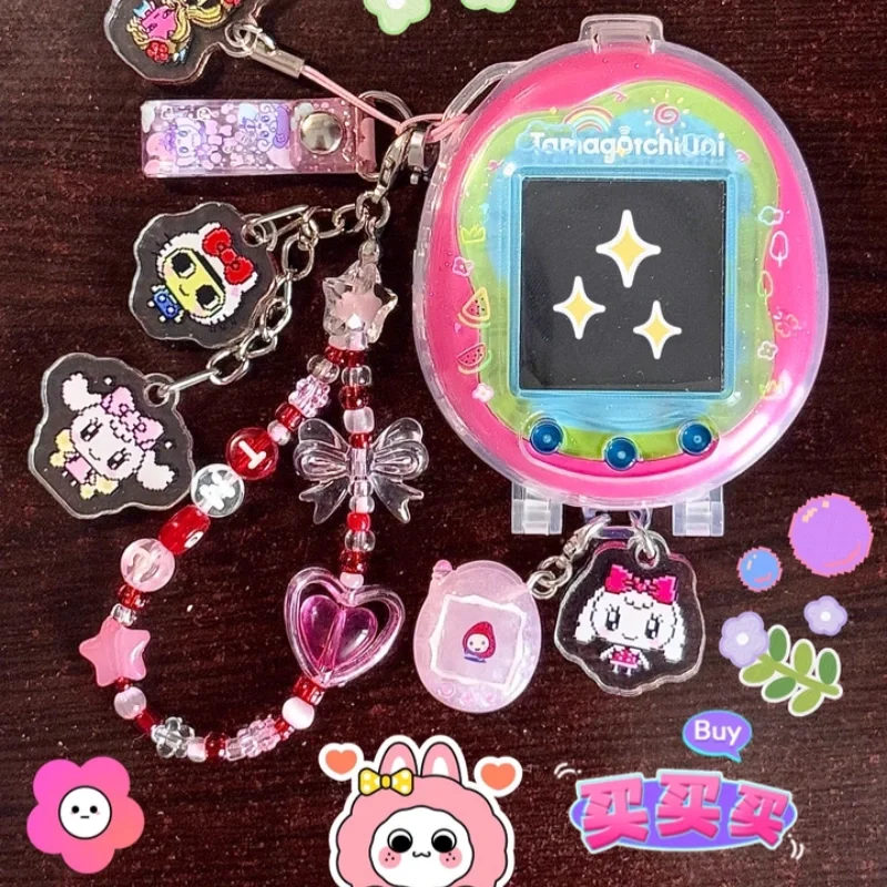 

Tamagotchi Beaded Bowknot Heart Acrylic Tag Lobster Clasp Knapsack Keychain Phone Keychain Ornament Accessory Girl Holiday Gift