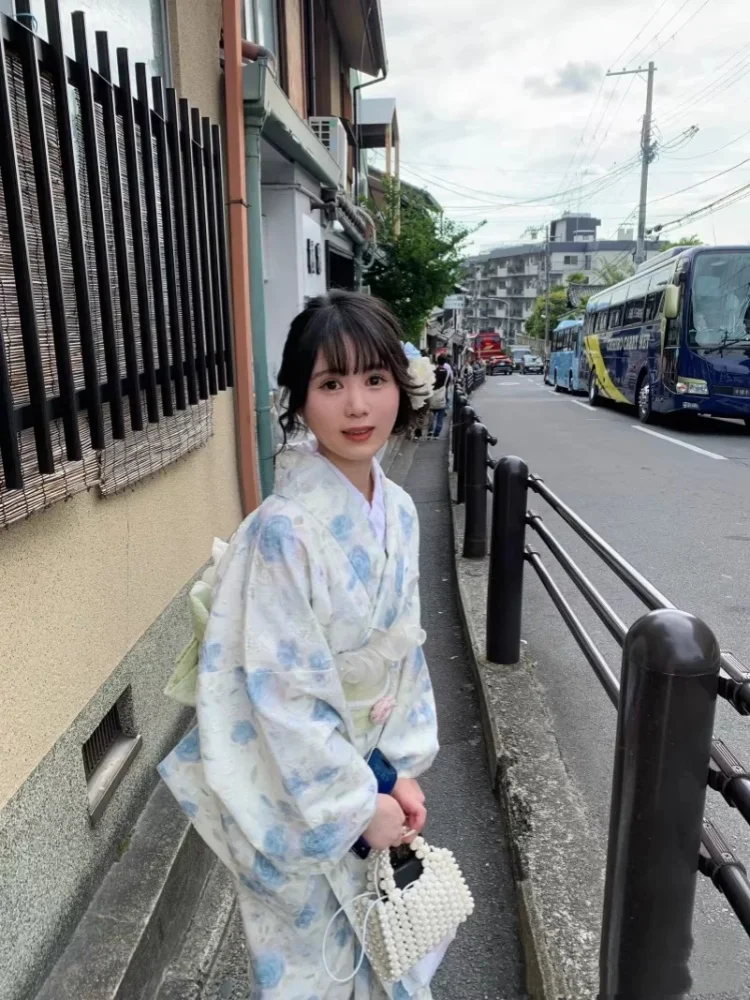 Japanese Formal Women's Kimono Lace Komon Rose Pattern Traditional Retro Style Travel Photography Composite Fabric