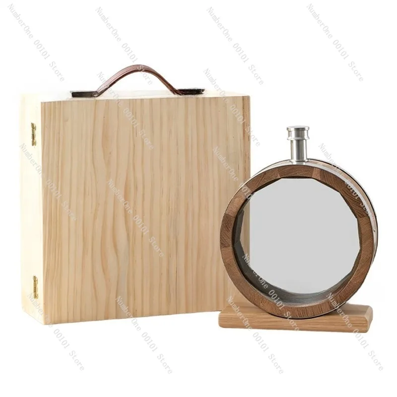 American White Oak Aging Barrel With Glass Window Mini Wooden Cask Whiskey Brandy Wine Infusion Home Bar Decor Gift Dispenser