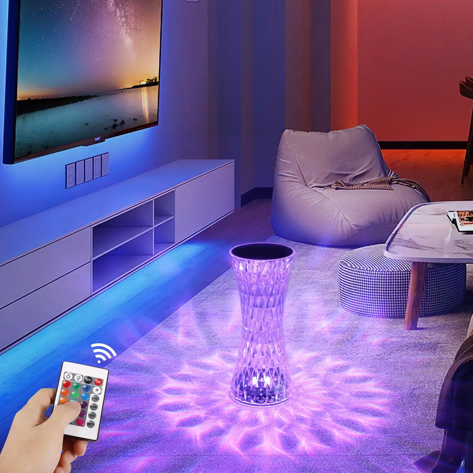 Lampada da tavolo in cristallo a LED 16 colori telecomando Touch USB regolabile ricaricabile per lampade decorative a luce notturna per atmosfera da camera da letto