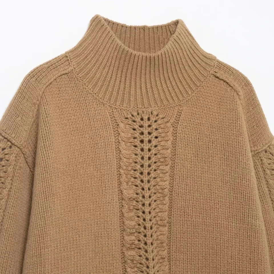 

2026 New Fashion Elegant Desin High Neck Pullover Loose Womens Top Khaki Multi Color Multi Size Available
