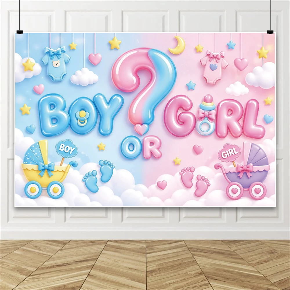Boy or Girl Baby Shower Backdrop Teddy Bear Balloon Pink Blue Photography Background Newborn Gender Reveal Party Decoration