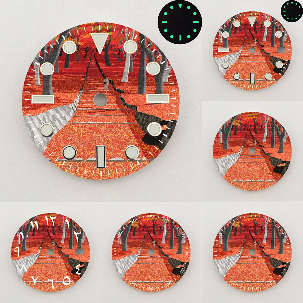 28.5mm NH35 Dial Autumn Forest Maple Leaf Watch Dial Luminous Dial Colorful NH36 Dial Watch Accessories Fits NH35/NH36 Movements