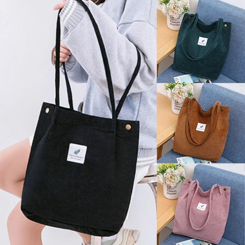 Large Capacity Corduroy Tote Bags for Ladies Simple Striped Handbags for Daily Travel Use Fluffy Tote Bags Gifts for Women Girls