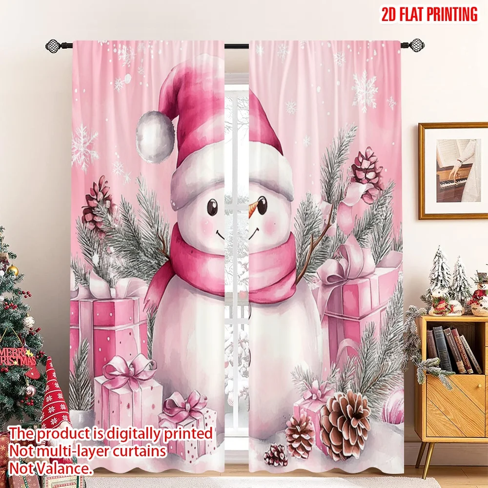 

2pcs 2D flat printing Christmas Party Curtain Cute Snowman Christmas Winter Holiday Polyester Without Electricity Holiday