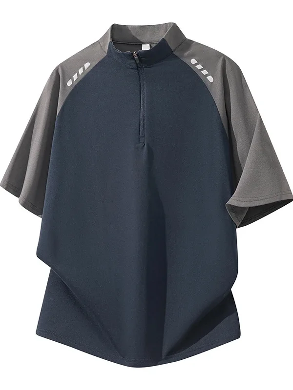 

Летняя Qui Dry UV Protection ort Sve на молнии с воротником-стойкой Fitn, тренировочный топ, модная уличная одежда, мужская футболка