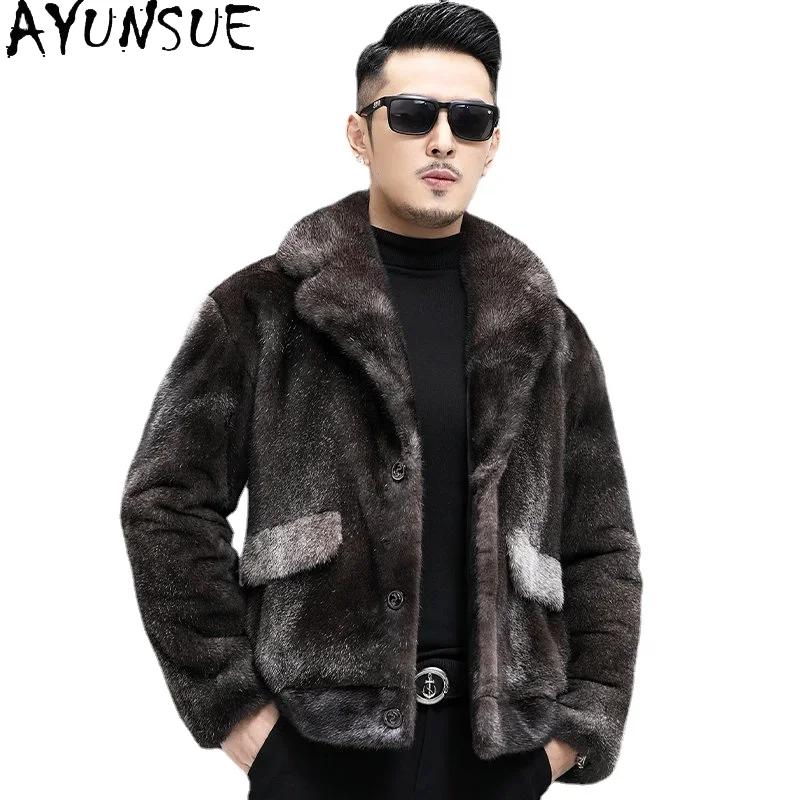 AYUNSUE Mink Real Fur Coat Men Winter Fur Jacket Suit Mens Fur Coat Warm Mink Jackets and Coats High Quality Casual SGG861