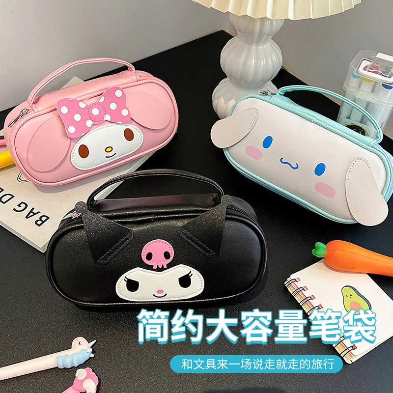 

New Sanrio Kuromi & Melody Large - Capacity PU Leather Portable Student Cartoon Pencil Case