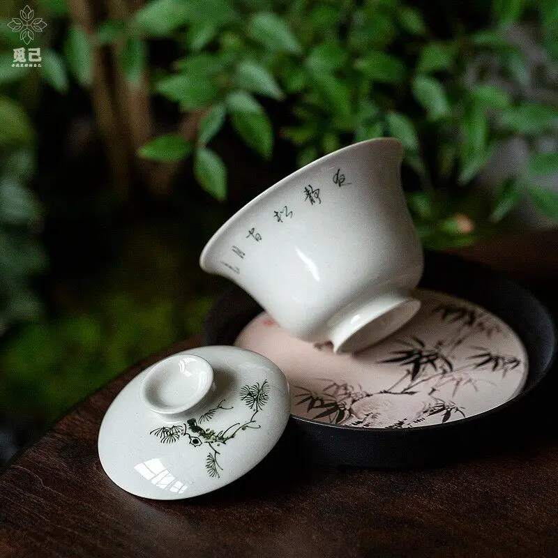 Quiet Pine Portable Ceramic Travel Tea Set with Gaiwan, Carry Bag and Drinking Cups for Loose Leaf Tea and Daily Tea Rituals