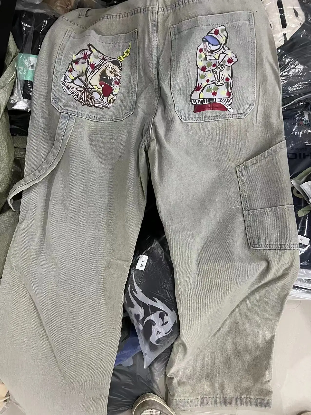 Jeans College drôles Harajuku pour hommes et femmes, pantalons de vadrouille à jambes larges, mode de rue ample, Y2K, européen et américain,