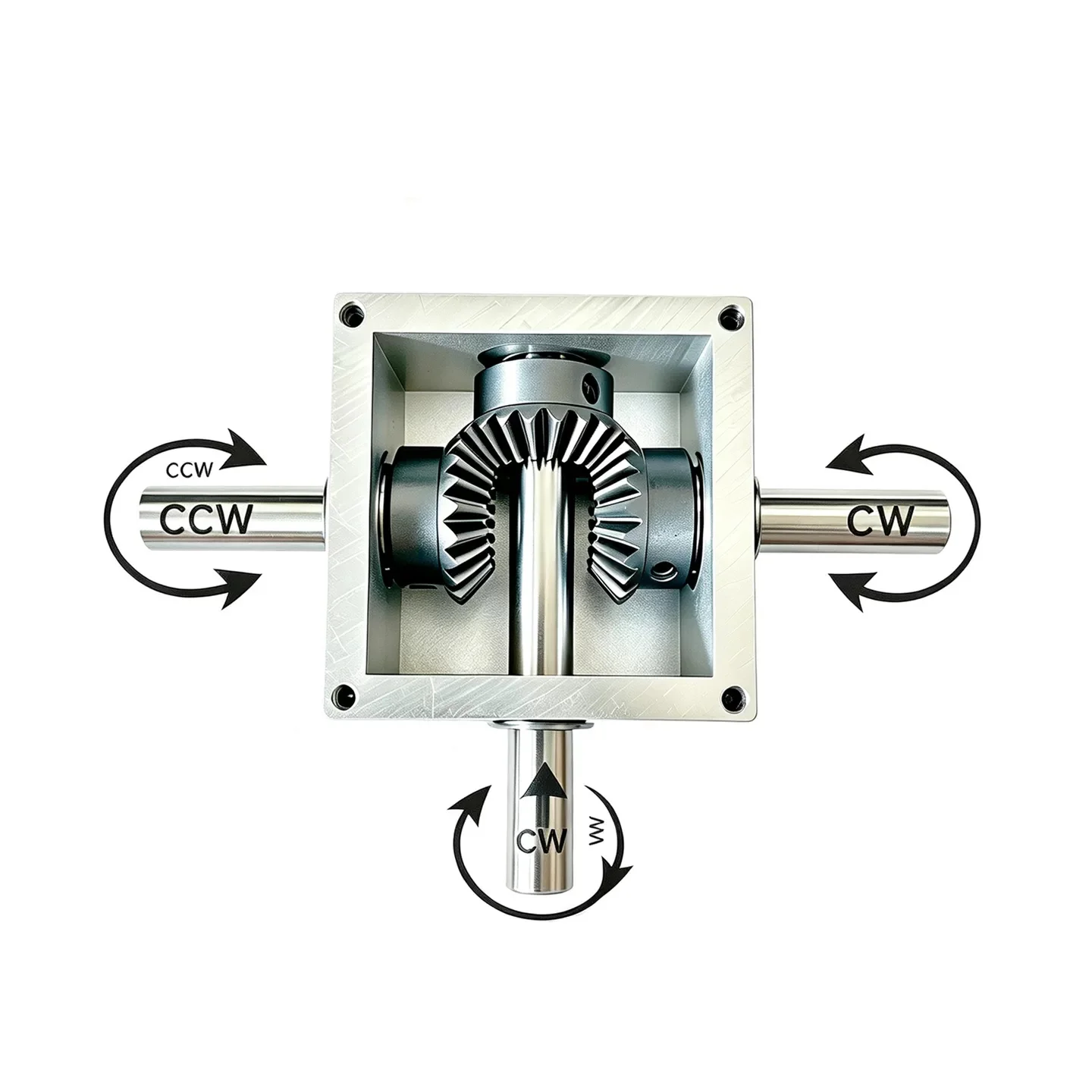 1:1 Bevel Gear 90-Degree Right-Angle Gearhead One Input Two Outputs Forward/Reverse Rotation, Shaft Diameter 10 mm
