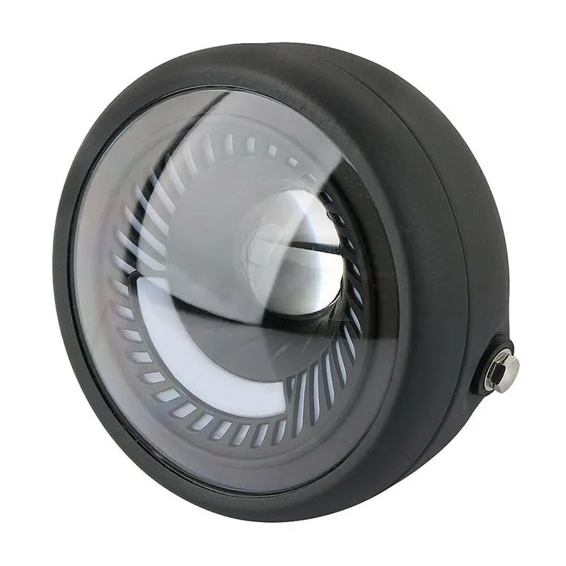 Powerful 2X Motorcycle Cafe Racer Bobber 6.5 Inch LED Headlight Spiral White Side Mount Bracket