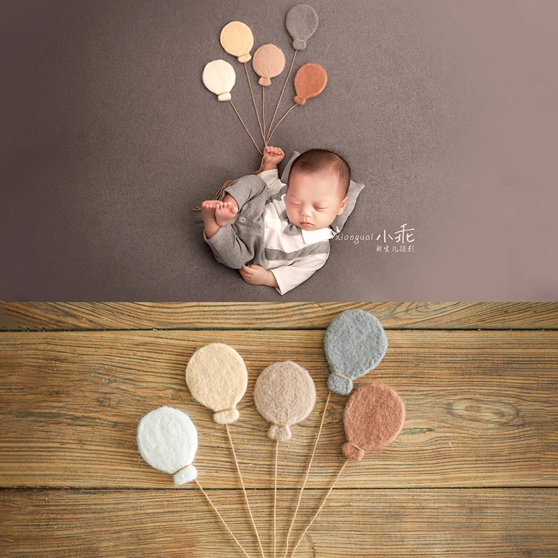 Baby Wool Felt Balloon Prop Handmade Heart DIY Decorations Newborn Photography Accessories Colorful Infant Shoot Felt Props Set