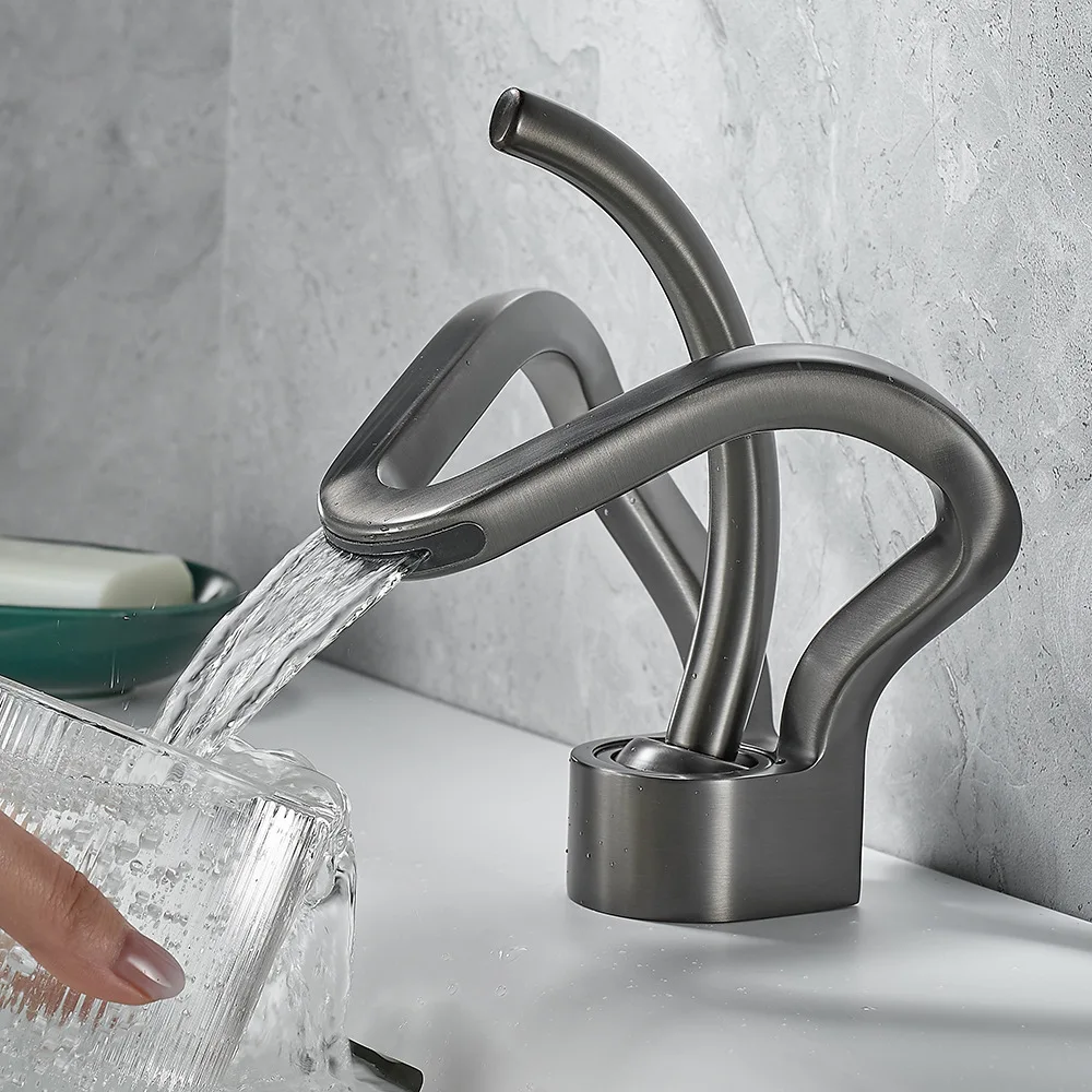 

Modern Bathroom Sink Faucet Hot Cold Crane Mixer Waterfall Water Tap Washbasin Faucets Luxury Basin Faucet for Deck Installation