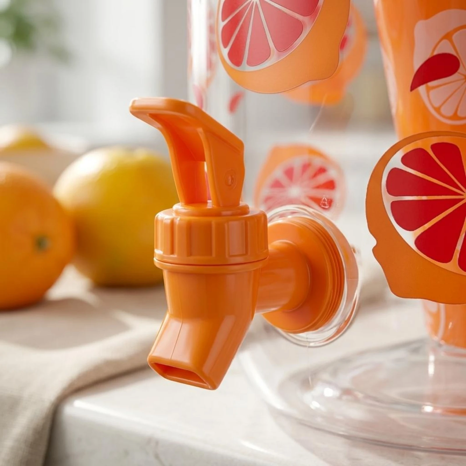Clear Beverage Dispenser Jar Coral Orange Plastic Drink Dispenser Drinkware Cylindrical Leak-Proof