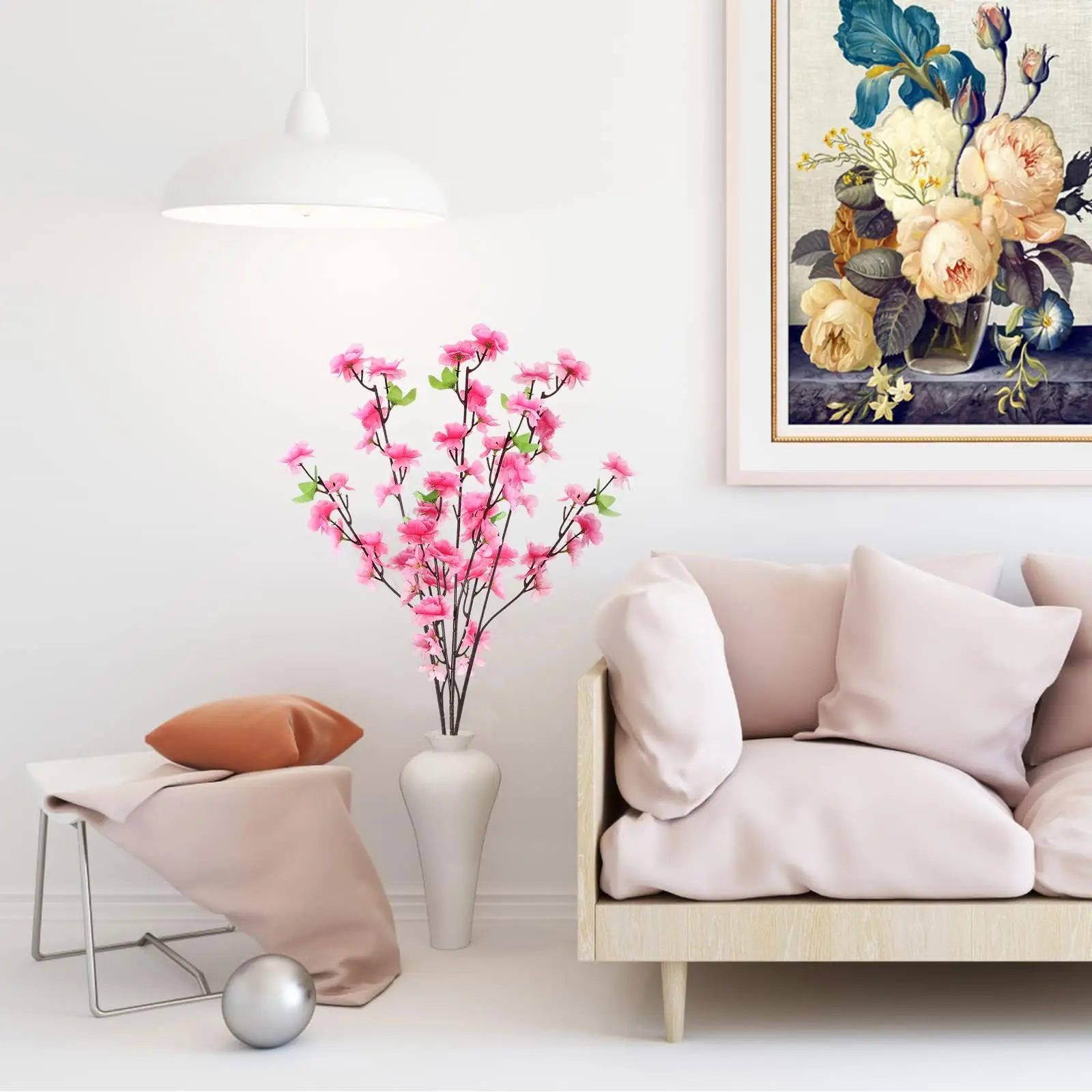 5 szt. sztucznych gałązek kwiatów wiśni, jedwabne wiosenne kwiaty brzoskwini, sztuczne kompozycje kwiatowe do dekoracji wnętrz, na zewnątrz, do domu, na wesele