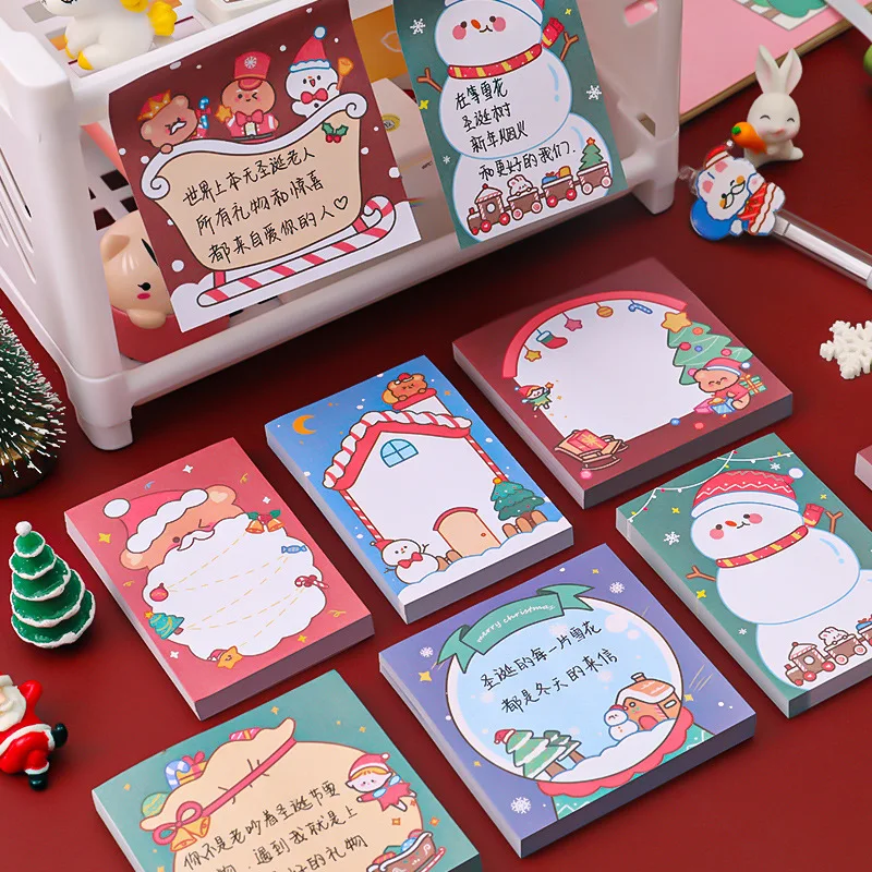 

5*50Sheets Kawaii Cartoon Christmas Memo Pads Sticky Notes Student Message Book Study Office Memos Santa Gift Posts Stationery