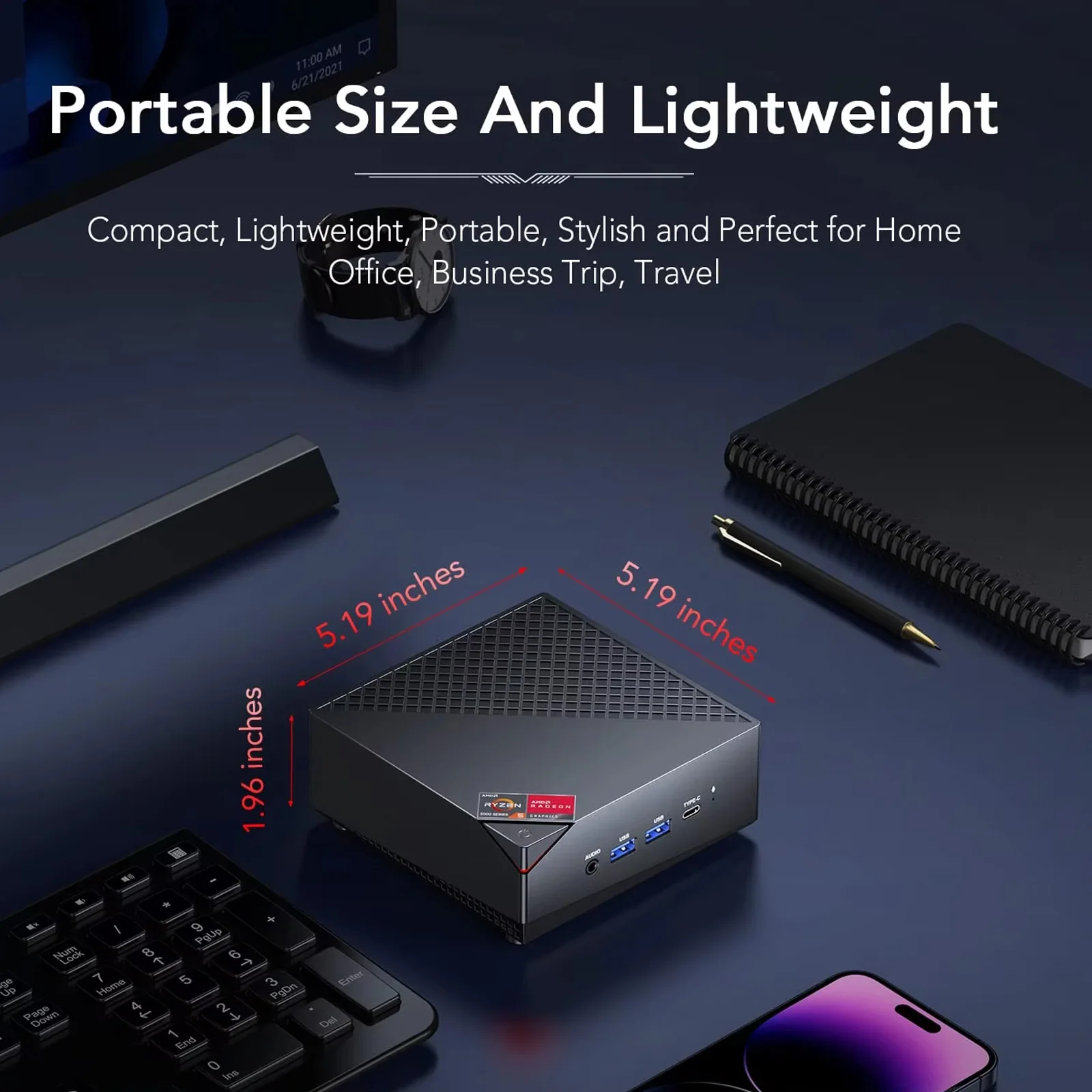 카므루이 미니 PC R7 7730U 듀얼 채널 32GB DDR4 512GB SSD 윈도우11 프로 WiFi6 BT5.2 트리플 4K 디스플레이 데스크탑 컴퓨터 (사무실/가정용) 썸네일 6