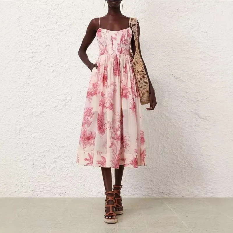 

New2025Holiday New Tree Print Girdle Design Sling Dress Women