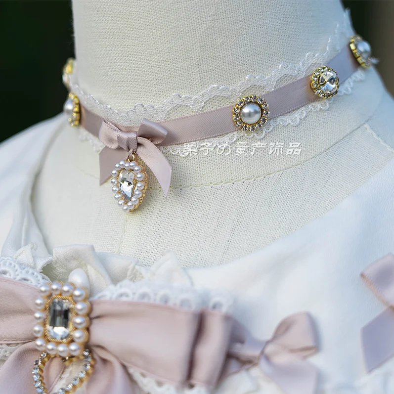 

Japanese Tianlei Mass-produced Heavy Industry Pearl Rhinestone Gemstone Collar Collar Lolita Necklace Collarbone Chain for Women