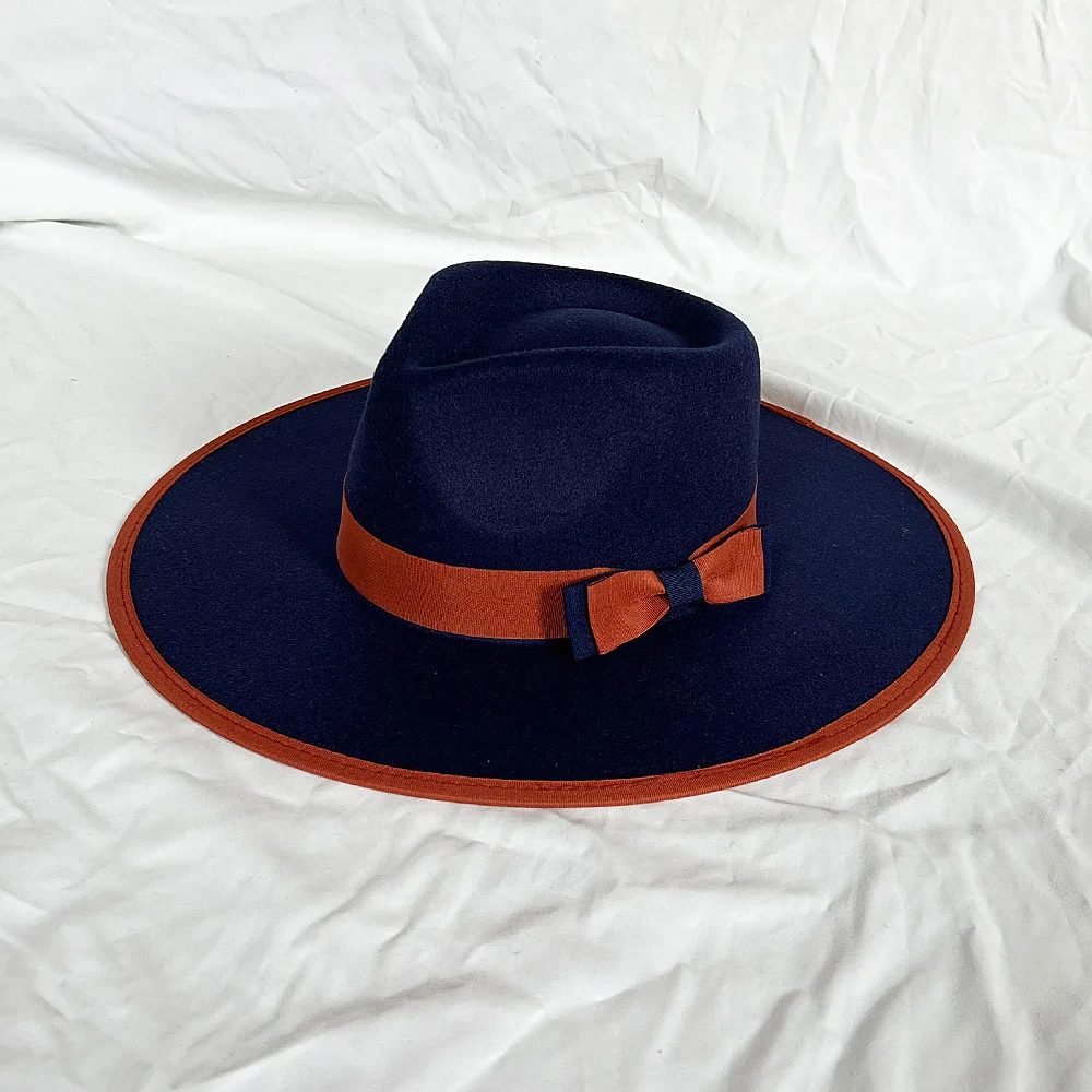 Wrapped brimmed top hat, high-grade fabric felt hat, large drop love hat, top hat, two-tone bow top hat gorras para hombres