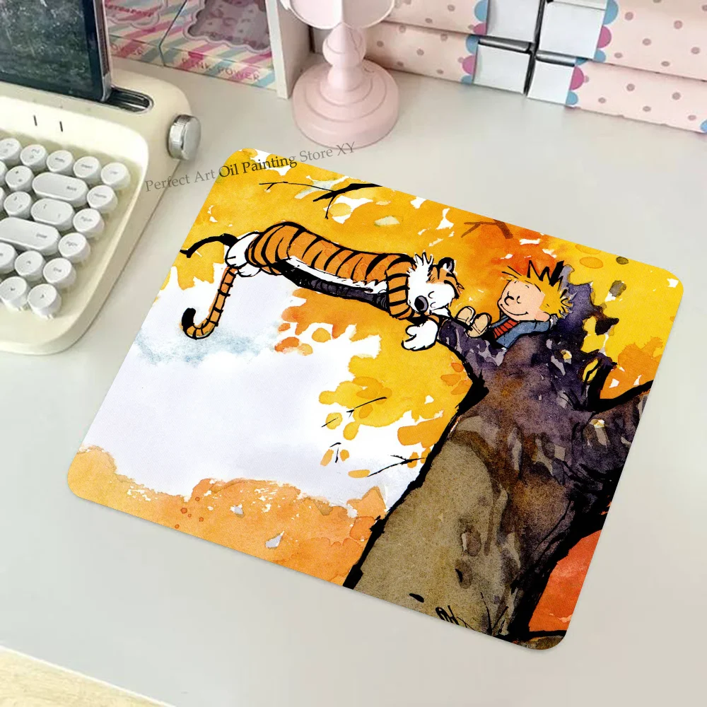 Cartoon C-Calvin-Hobbes Mousepad Small LockEdge Mouse Pad For Gamers Computer Desk Pad Rectangular Anti-slip Rubber