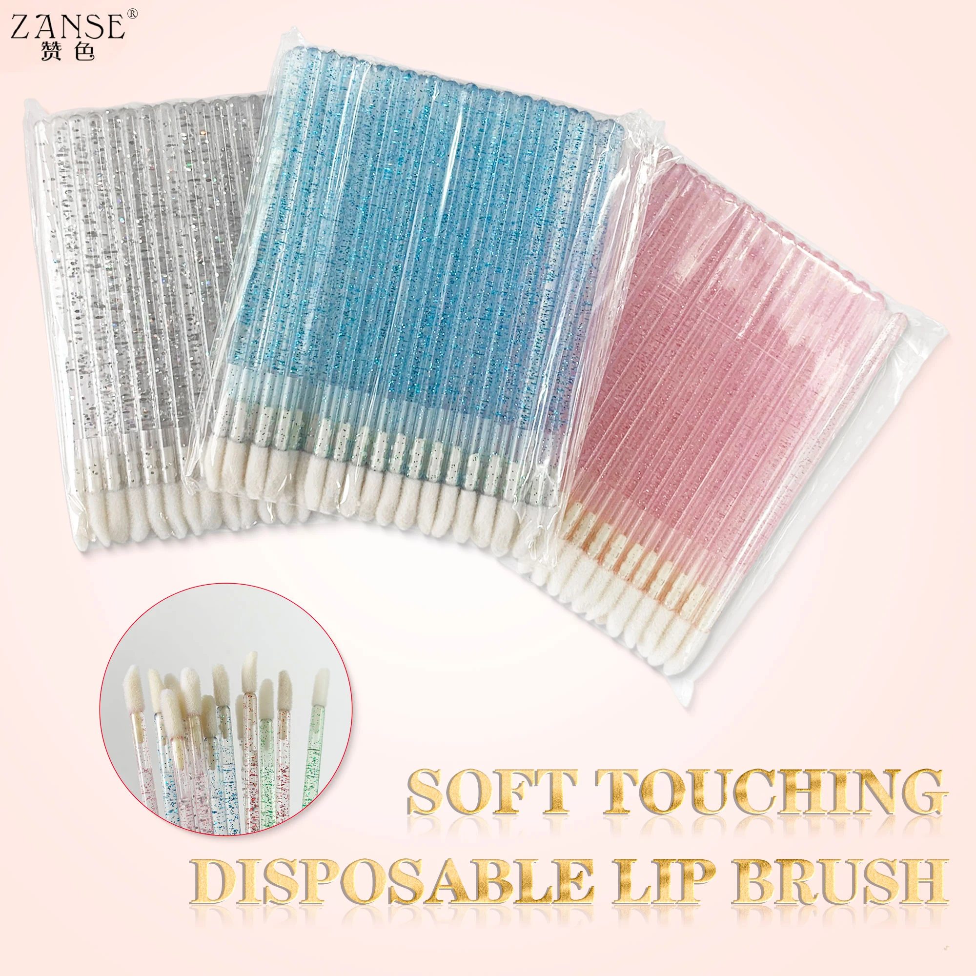 ZANSE 50Pcs Disposable Mascara Wands Applicator Mascara Brush Crystal Solid colours Lip Brush Cosmetic Makeup Tools