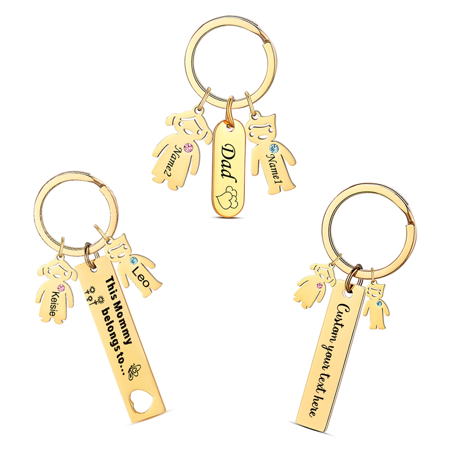 Personalized Family Keychain Stainless Steel Baby Charm Keyring Engraved Family Names Keychain from Kids Dad Mom Gift Dropship