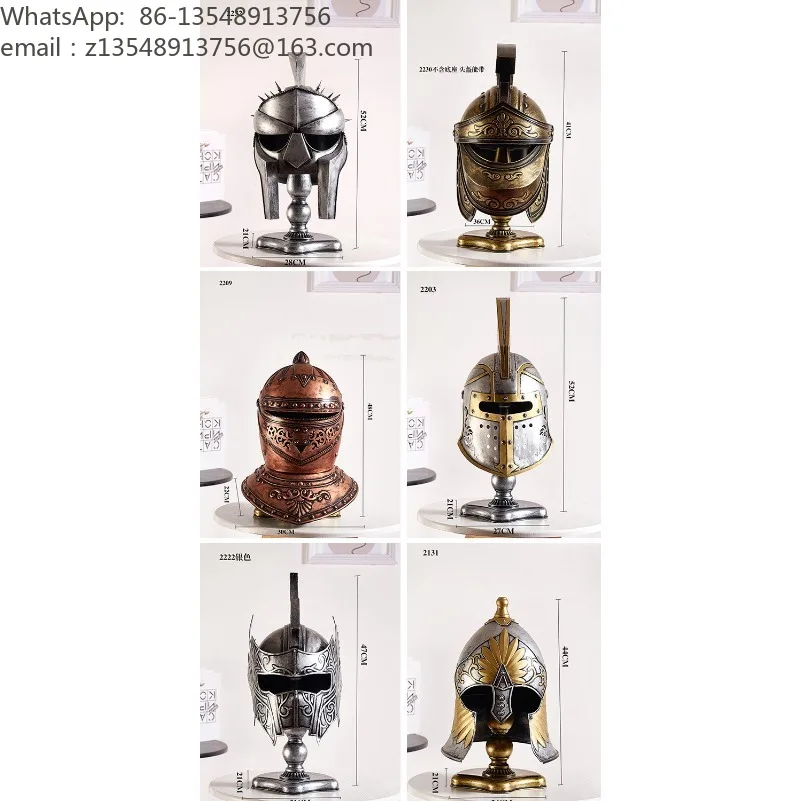 Medieval Knight Helmet Metal Ornament Vintage European Warrior Model Home Display Decor Prop