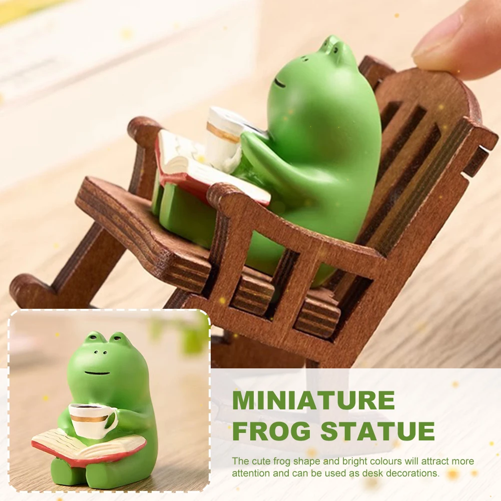 Cartoon Frog Animal Statue Resin Drinking Coffee Frog Micro Landscape Creative Funny Frog Reading Sculpture Gift for Frog Lovers