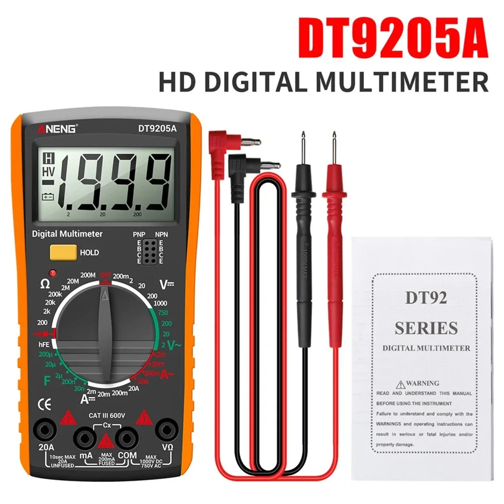 DT9205A multimetro ad alta precisione portatile AC DC voltmetro amperometro LCD digitale Volt tensione capacità Tester di resistenza Meter